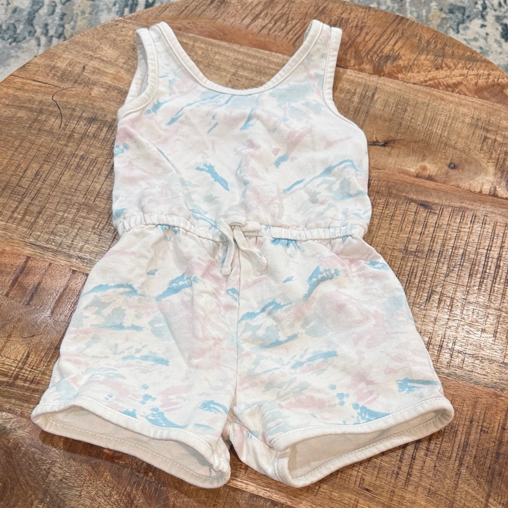 Girls Grayson Mini Tie-Dye Tank Romper in Pastel Blue & Pink 4t
